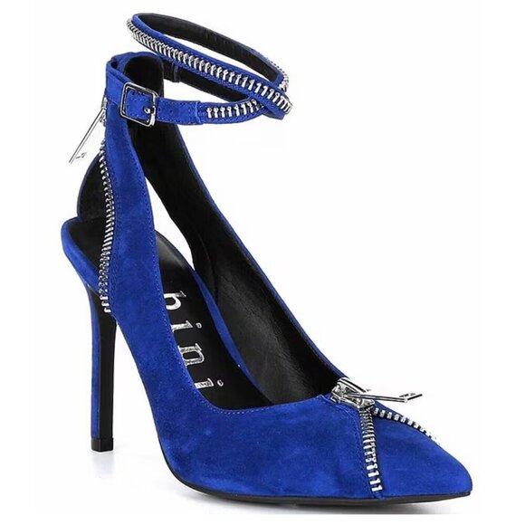 NEW Gianni Bini Tatum Suede Zipper Detail Cut-Out Pumps in Blue Sz. 5 - Picture 1 of 2